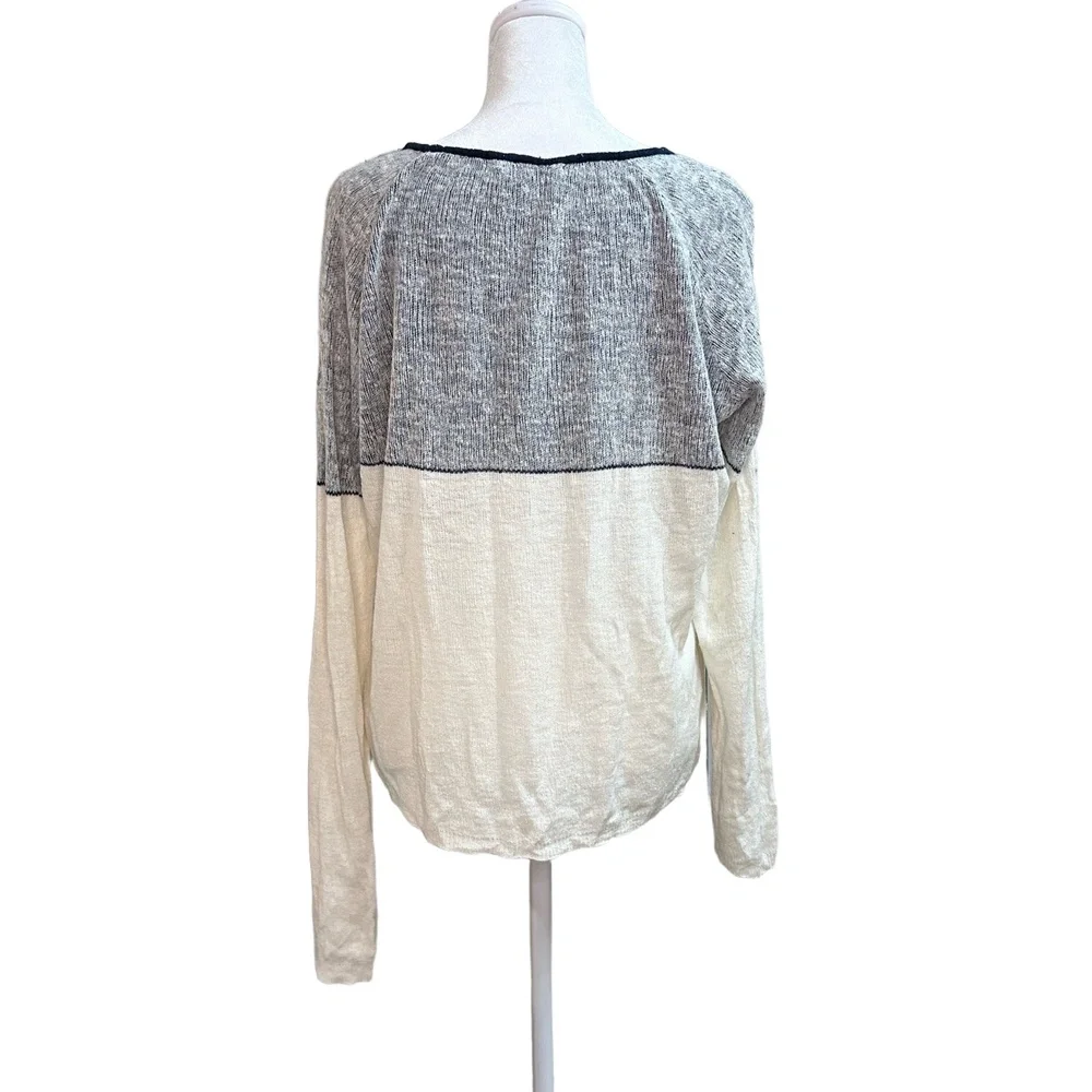 Sita Murt Women Colorblock Linen‎ Blend Knit Sweater Cream Gray Size 42 US 10
